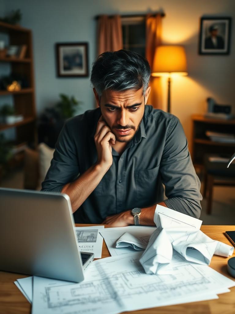 Homem frustrado com projeto da casa