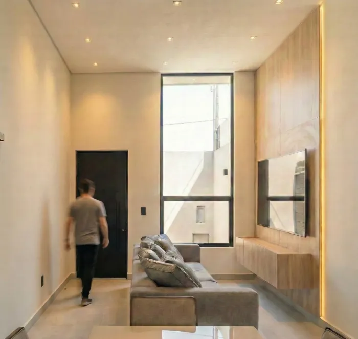 Sala de estar integrada da Casa 10×25