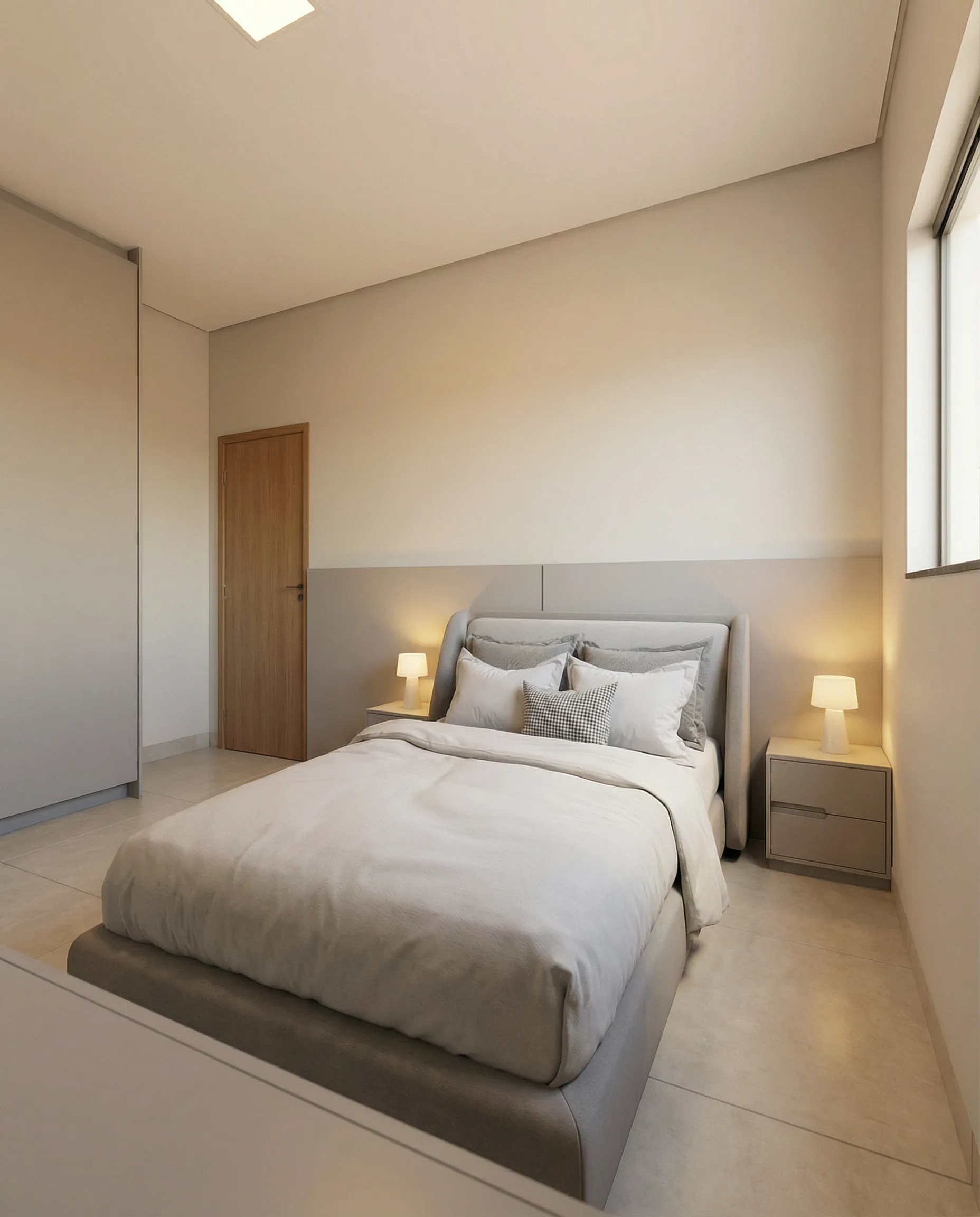 Render 3D realista da suíte master do projeto